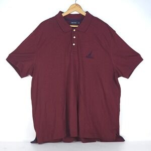 Nautica Polo Shirt Men 3XL Maroon Cotton Classic Fit Embroidered Logo Casual‎